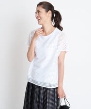 PZKGS32230 GEORGES RECH(ジョルジュ・レッシュ)  [セットアップ対応]シアーチェックチュールジャージーカットソー ブラック