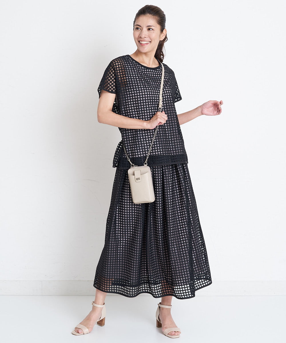 PZKGS32230 GEORGES RECH(ジョルジュ・レッシュ)  [セットアップ対応]シアーチェックチュールジャージーカットソー ブラック