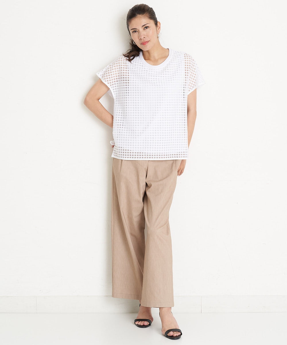 PZKGS32230 GEORGES RECH(ジョルジュ・レッシュ)  [セットアップ対応]シアーチェックチュールジャージーカットソー ブラック