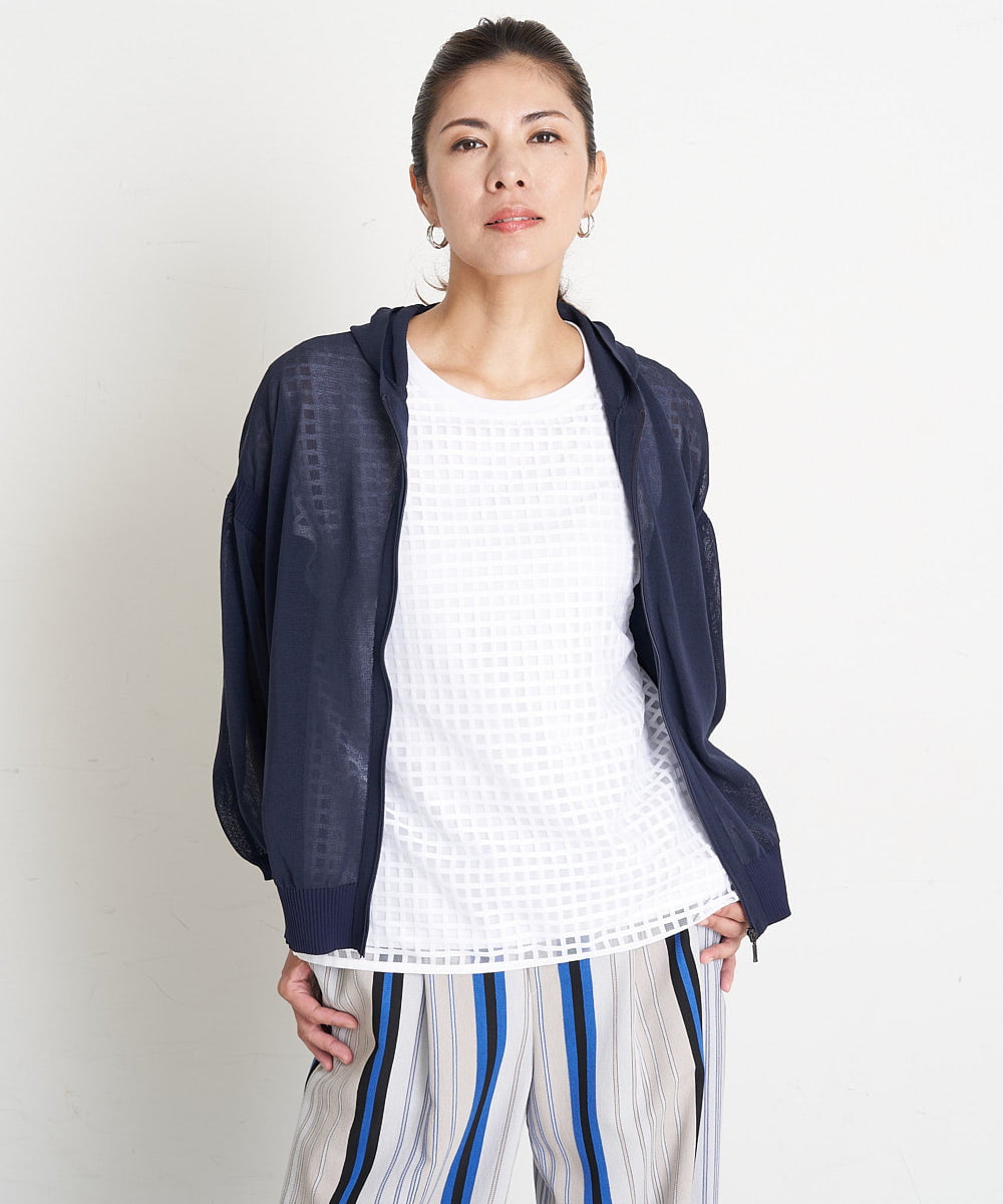 PZKGS32230 GEORGES RECH(ジョルジュ・レッシュ)  [セットアップ対応]シアーチェックチュールジャージーカットソー ブラック