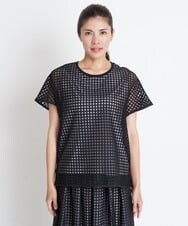 PZKGS32230 GEORGES RECH(ジョルジュ・レッシュ)  [セットアップ対応]シアーチェックチュールジャージーカットソー ブラック