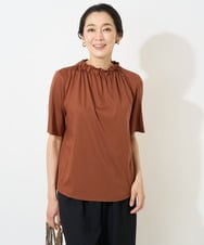 PZKGV54170 GEORGES RECH(ジョルジュ・レッシュ) ギャザーハイネック5分袖カットソー ブラウン