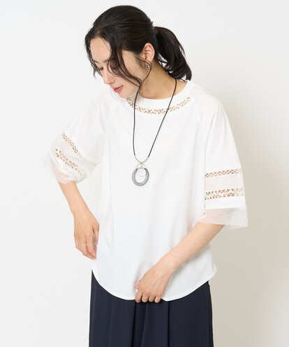 PZKHA58250 GEORGES RECH チュールエンブロイダリー6分袖カットソー