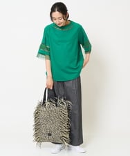 PZKHA58250 GEORGES RECH(ジョルジュ・レッシュ) チュールエンブロイダリー6分袖カットソー ブラック