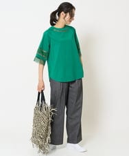 PZKHA58250 GEORGES RECH(ジョルジュ・レッシュ) チュールエンブロイダリー6分袖カットソー ブラック