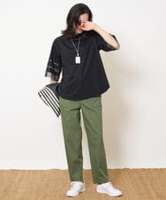 PZKHA58250 GEORGES RECH(ジョルジュ・レッシュ) チュールエンブロイダリー6分袖カットソー ブラック