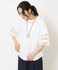 PZKHA58250 GEORGES RECH(ジョルジュ・レッシュ) チュールエンブロイダリー6分袖カットソー ブラック