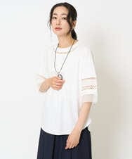 PZKHA58250 GEORGES RECH(ジョルジュ・レッシュ) チュールエンブロイダリー6分袖カットソー ブラック