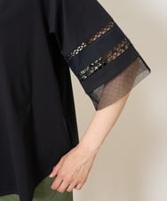PZKHA58250 GEORGES RECH(ジョルジュ・レッシュ) チュールエンブロイダリー6分袖カットソー ブラック