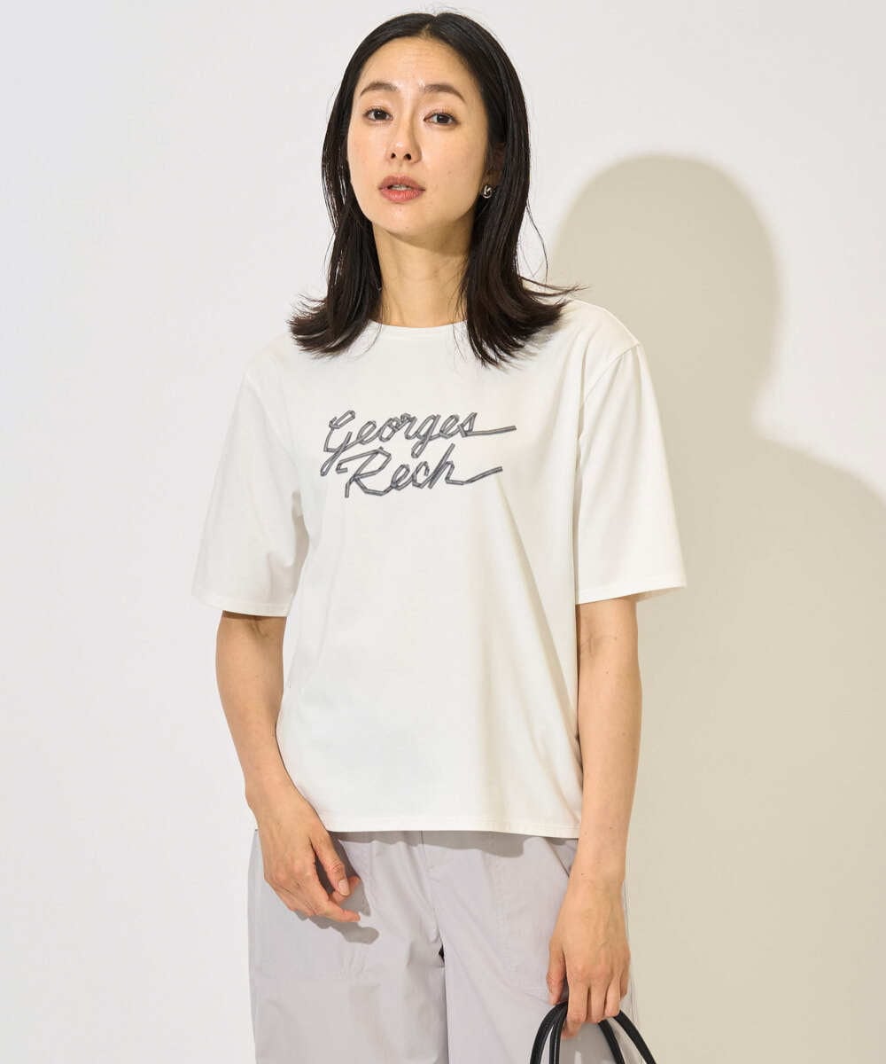 PZKHB11190 GEORGES RECH(ジョルジュ・レッシュ)  [接触冷感/紫外線カット/遮熱]テーププリントロゴカットソー ブラック