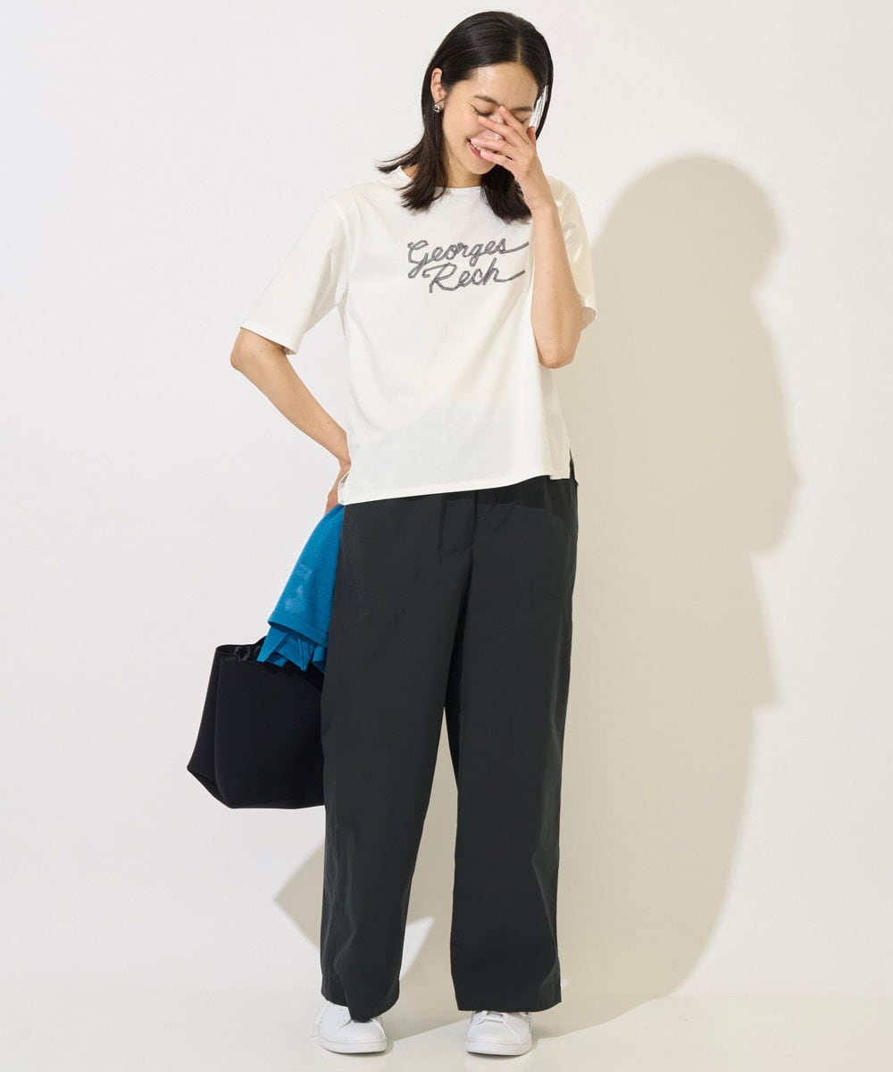 PZKHB11190 GEORGES RECH(ジョルジュ・レッシュ)  [接触冷感/紫外線カット/遮熱]テーププリントロゴカットソー ブラック