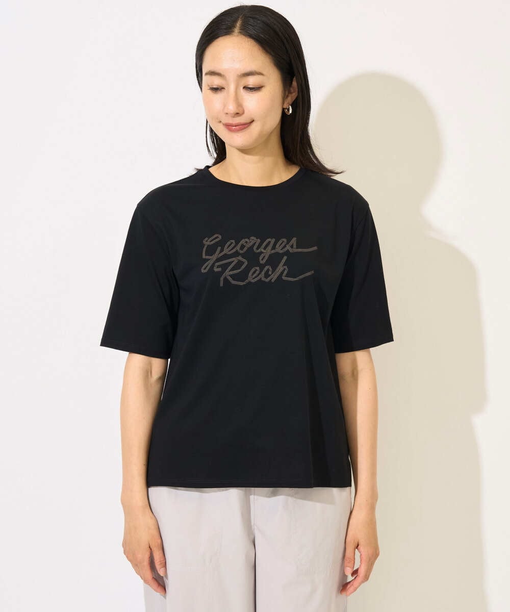 PZKHB11190 GEORGES RECH(ジョルジュ・レッシュ)  [接触冷感/紫外線カット/遮熱]テーププリントロゴカットソー ブラック