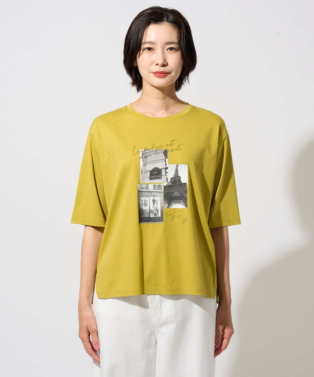 PZKHE67150 GEORGES RECH(ジョルジュ・レッシュ) フォトプリントジャージー5分袖カットソー イエロー
