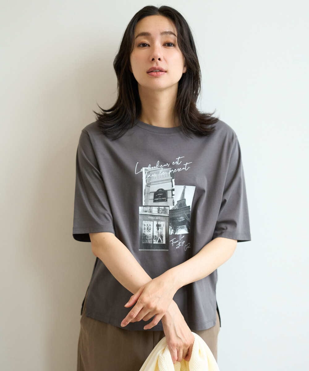 PZKHE67150 GEORGES RECH フォトプリントジャージー5分袖カットソー