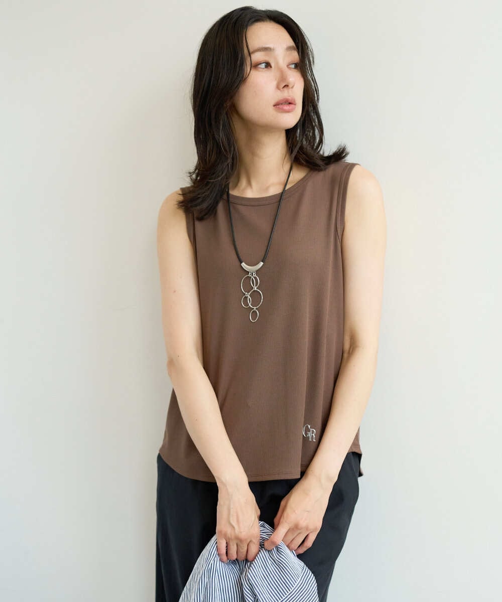 PZKHE69120 GEORGES RECH(ジョルジュ・レッシュ) メタリックロゴリブテレコタンクトップ グリーン