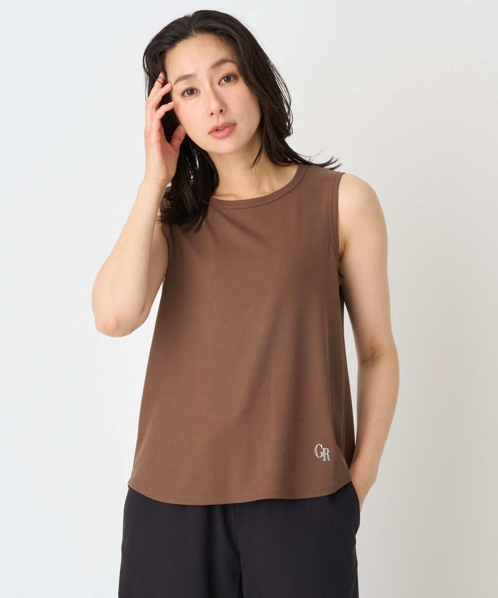 PZKHE69120 GEORGES RECH(ジョルジュ・レッシュ) メタリックロゴリブテレコタンクトップ グリーン