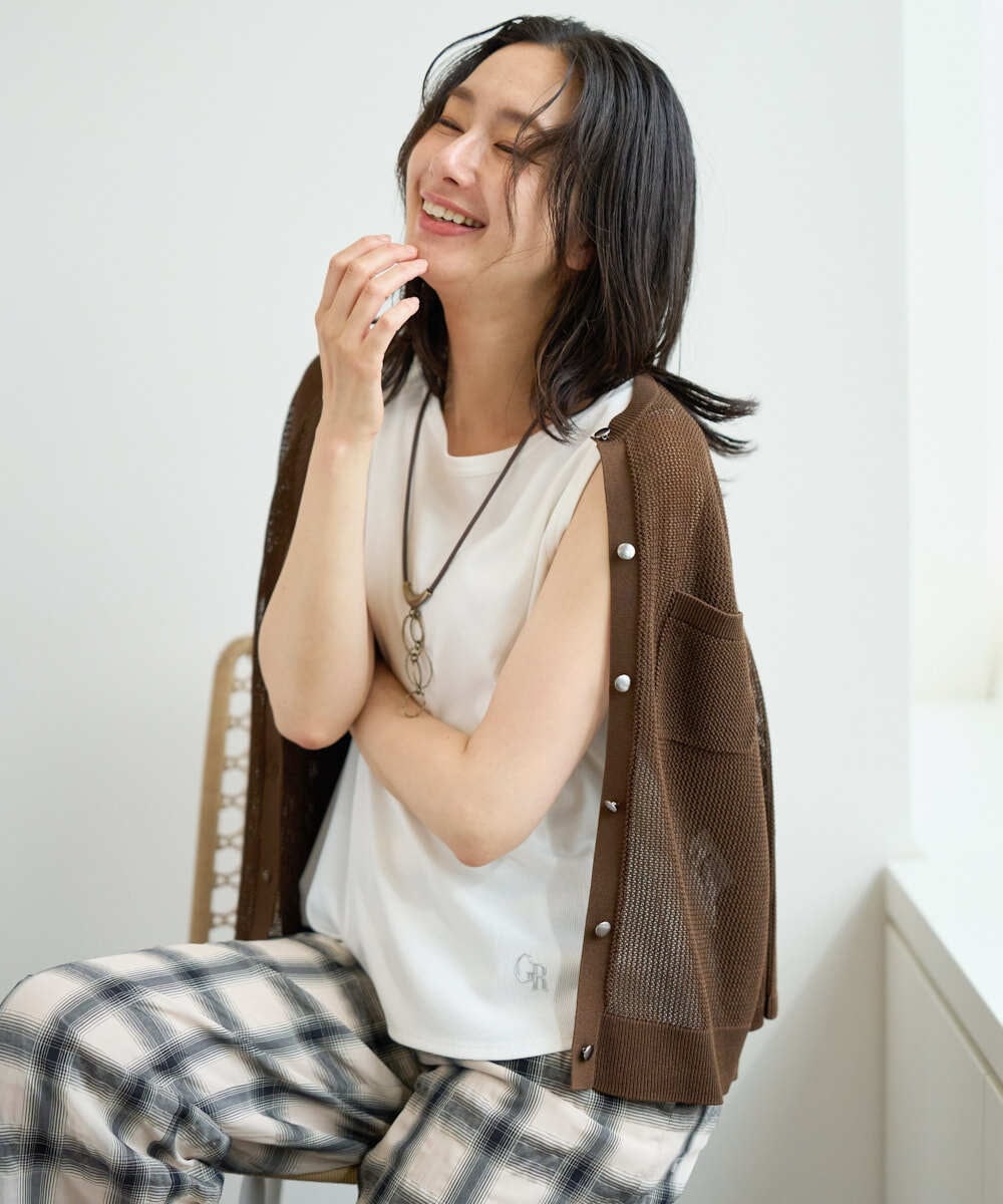 PZKHE69120 GEORGES RECH(ジョルジュ・レッシュ) メタリックロゴリブテレコタンクトップ グリーン