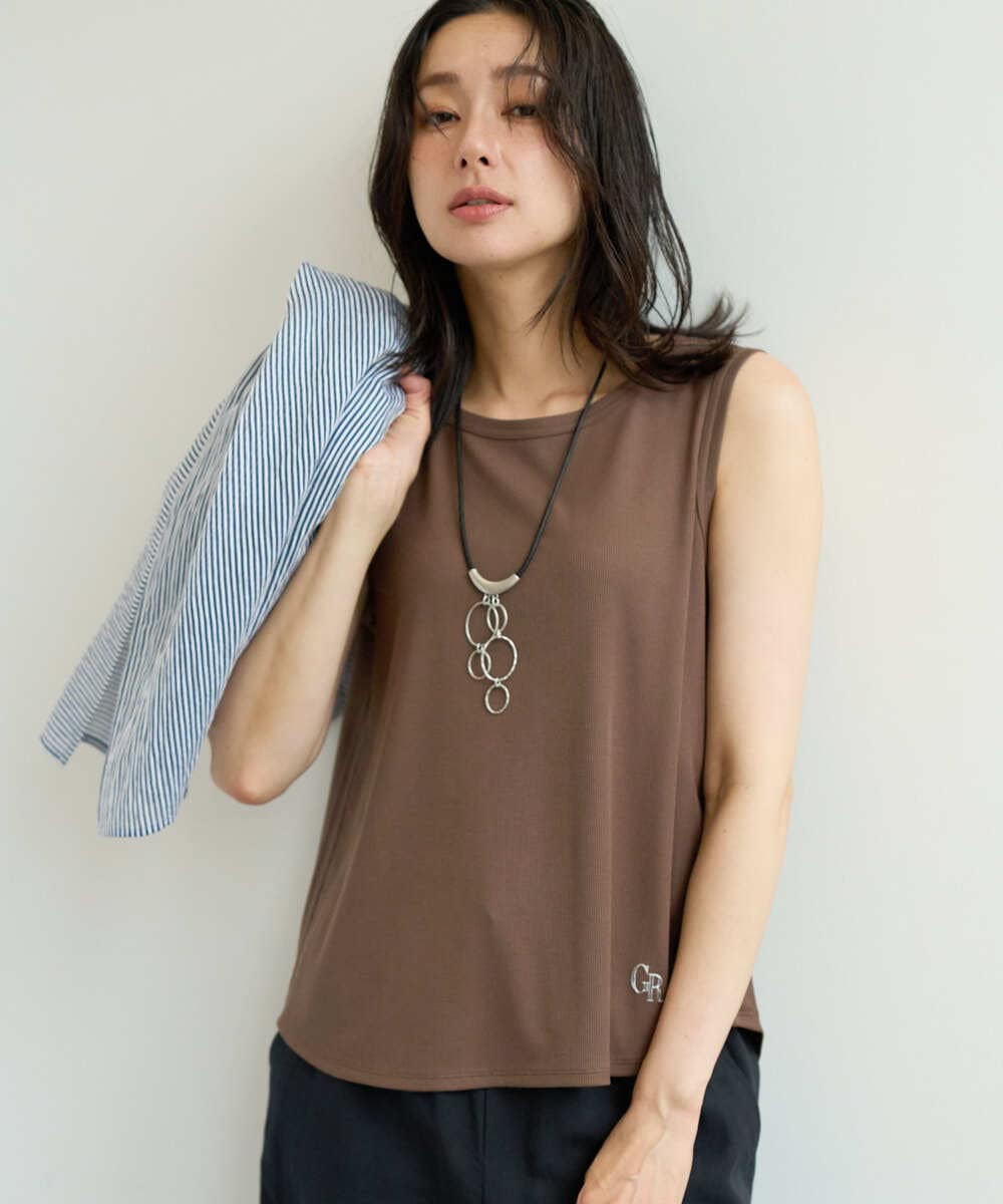 PZKHE69120 GEORGES RECH(ジョルジュ・レッシュ) メタリックロゴリブテレコタンクトップ ベージュ