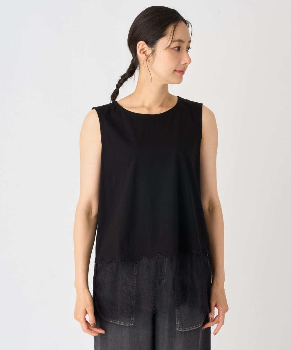 PZKHF12160 GEORGES RECH(ジョルジュ・レッシュ) レースコンビノースリーブカットソー ブラック