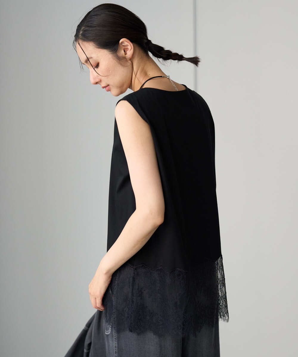 PZKHF12160 GEORGES RECH(ジョルジュ・レッシュ) レースコンビノースリーブカットソー ブラック