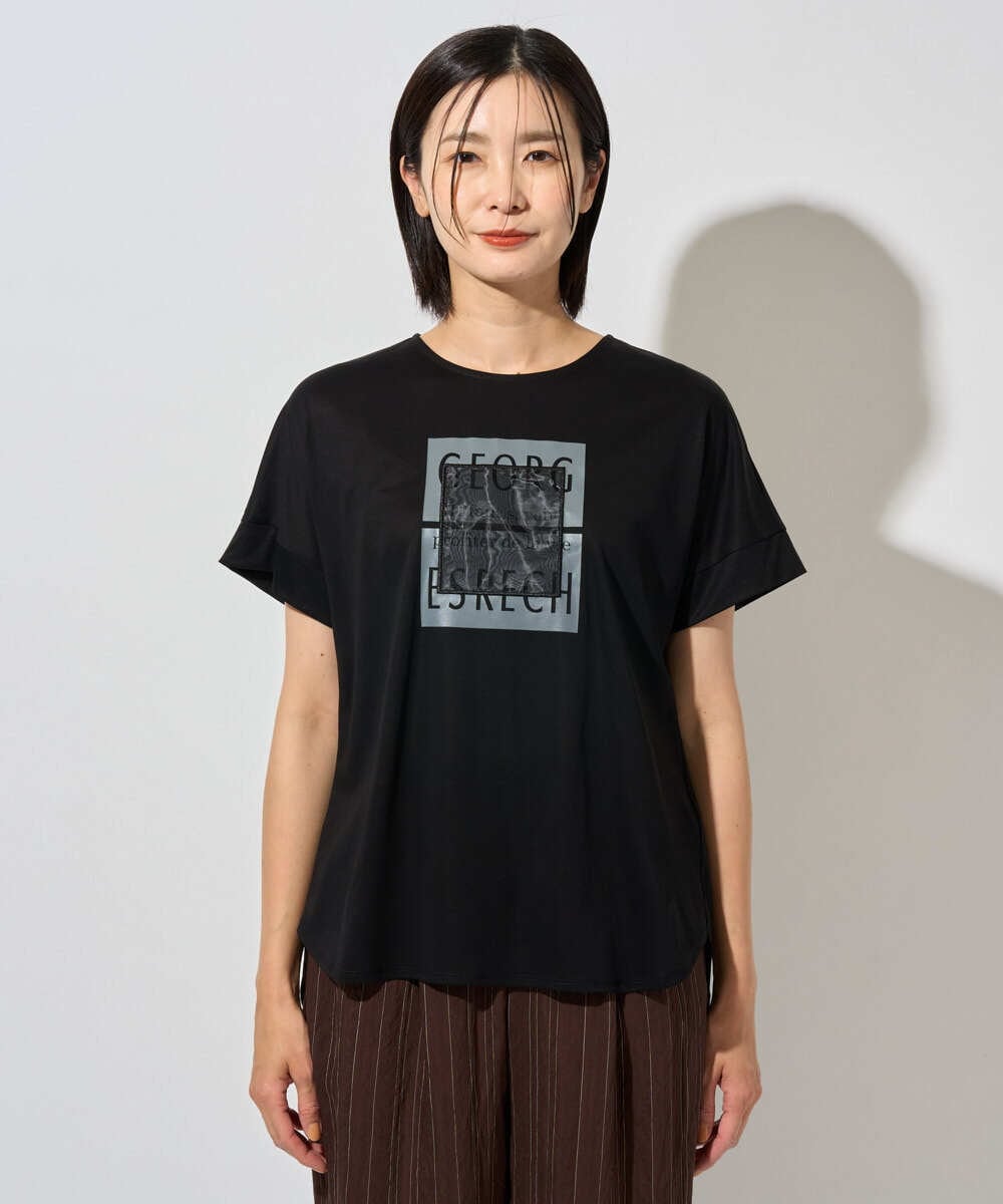 PZKHF51170 GEORGES RECH(ジョルジュ・レッシュ) スーパークールドルマンスリーブロゴカットソー ブラック