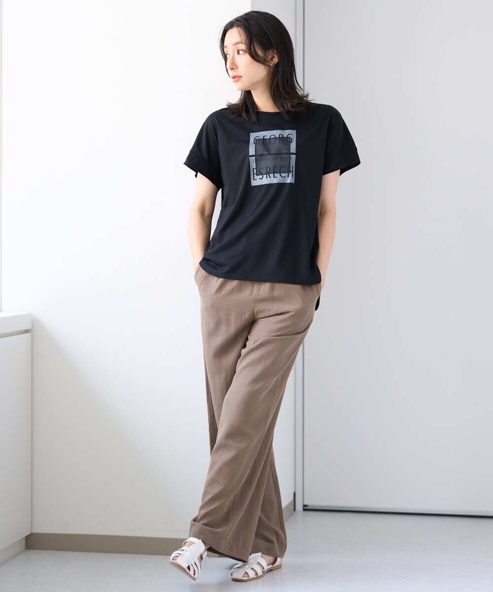 PZKHF51170 GEORGES RECH(ジョルジュ・レッシュ) スーパークールドルマンスリーブロゴカットソー ブラック