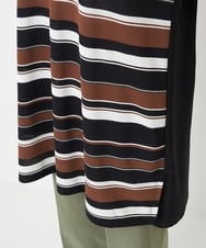 PZKHT20290 GEORGES RECH(ジョルジュ・レッシュ) マルチボーダーバックドレープチュニックカットソー ブラック×ブラウン系