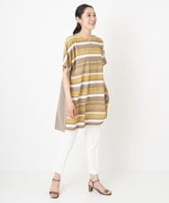 PZKHT20290 GEORGES RECH(ジョルジュ・レッシュ) マルチボーダーバックドレープチュニックカットソー ブラック×ブラウン系