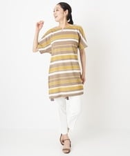 PZKHT20290 GEORGES RECH(ジョルジュ・レッシュ) マルチボーダーバックドレープチュニックカットソー ブラック×ブラウン系