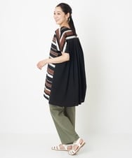 PZKHT20290 GEORGES RECH(ジョルジュ・レッシュ) マルチボーダーバックドレープチュニックカットソー ブラック×ブラウン系