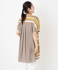 PZKHT20290 GEORGES RECH(ジョルジュ・レッシュ) マルチボーダーバックドレープチュニックカットソー ブラック×ブラウン系