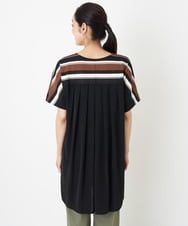 PZKHT20290 GEORGES RECH(ジョルジュ・レッシュ) マルチボーダーバックドレープチュニックカットソー ブラック×ブラウン系