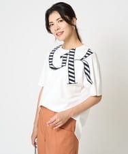 PZKHW09170 GEORGES RECH(ジョルジュ・レッシュ) [接触冷感]ボーダーロゴカットソー ホワイト