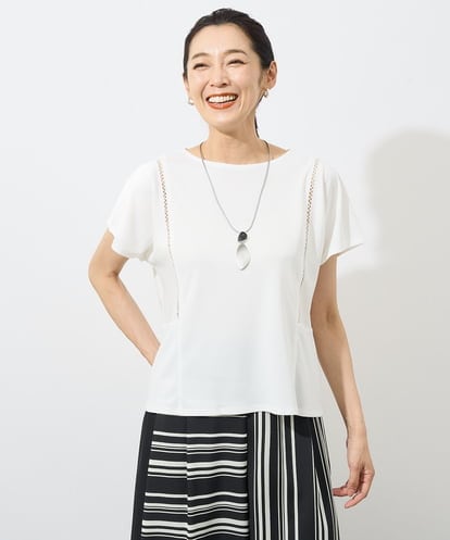PZKHW39170  ハシゴ刺繍ペプラムジャージーカットソー
