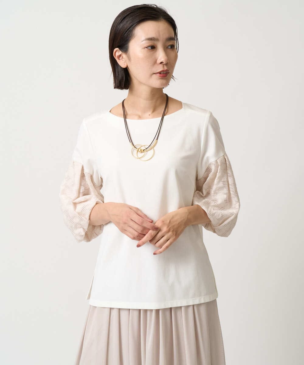 PZKJB23270 GEORGES RECH(ジョルジュ・レッシュ) ジャカードバルーンスリーブカットソー ベージュ