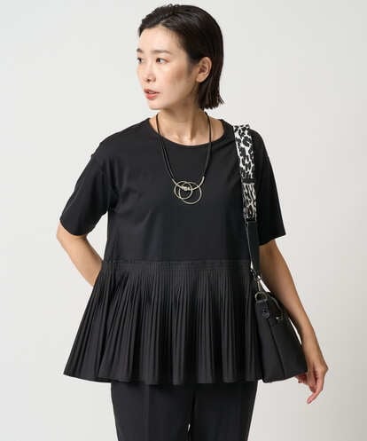 PZKJB24180 GEORGES RECH レーヨンプリーツ切替ペプラムカットソー