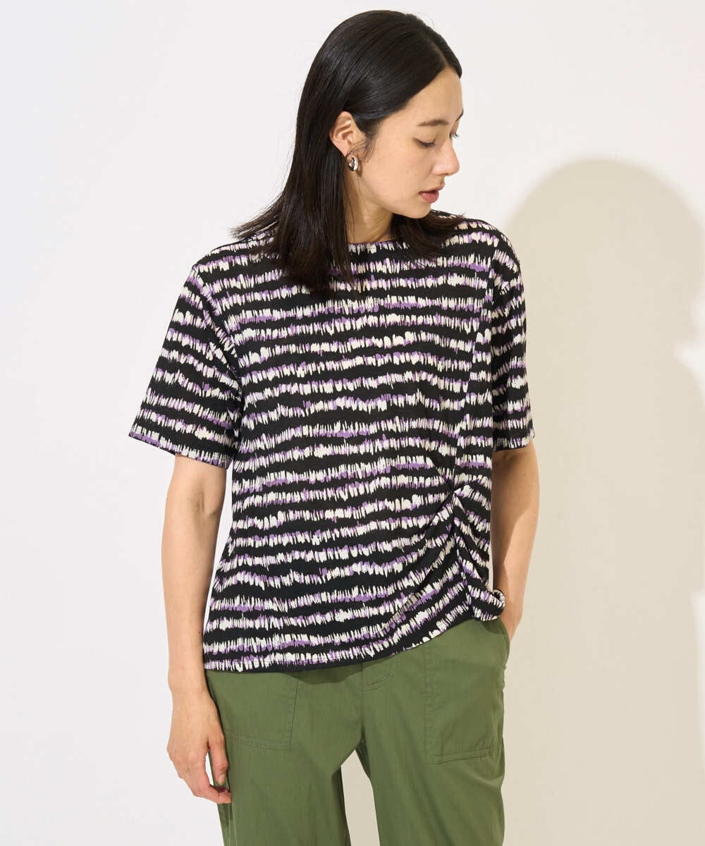 PZKJB29210 GEORGES RECH(ジョルジュ・レッシュ)  [日本製]ランダムボーダータックジャージーカットソー ネイビー系