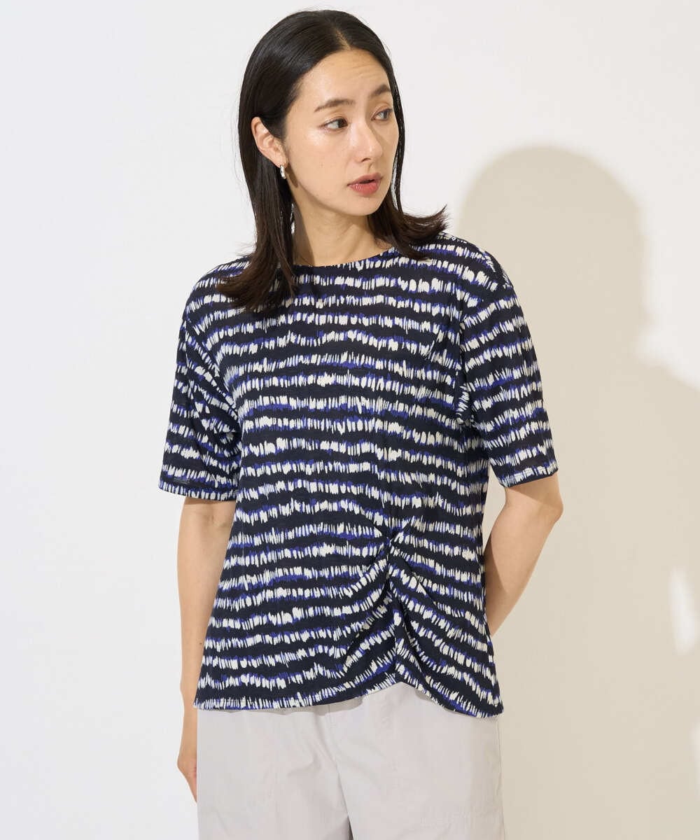 PZKJB29210 GEORGES RECH(ジョルジュ・レッシュ)  [日本製]ランダムボーダータックジャージーカットソー ネイビー系
