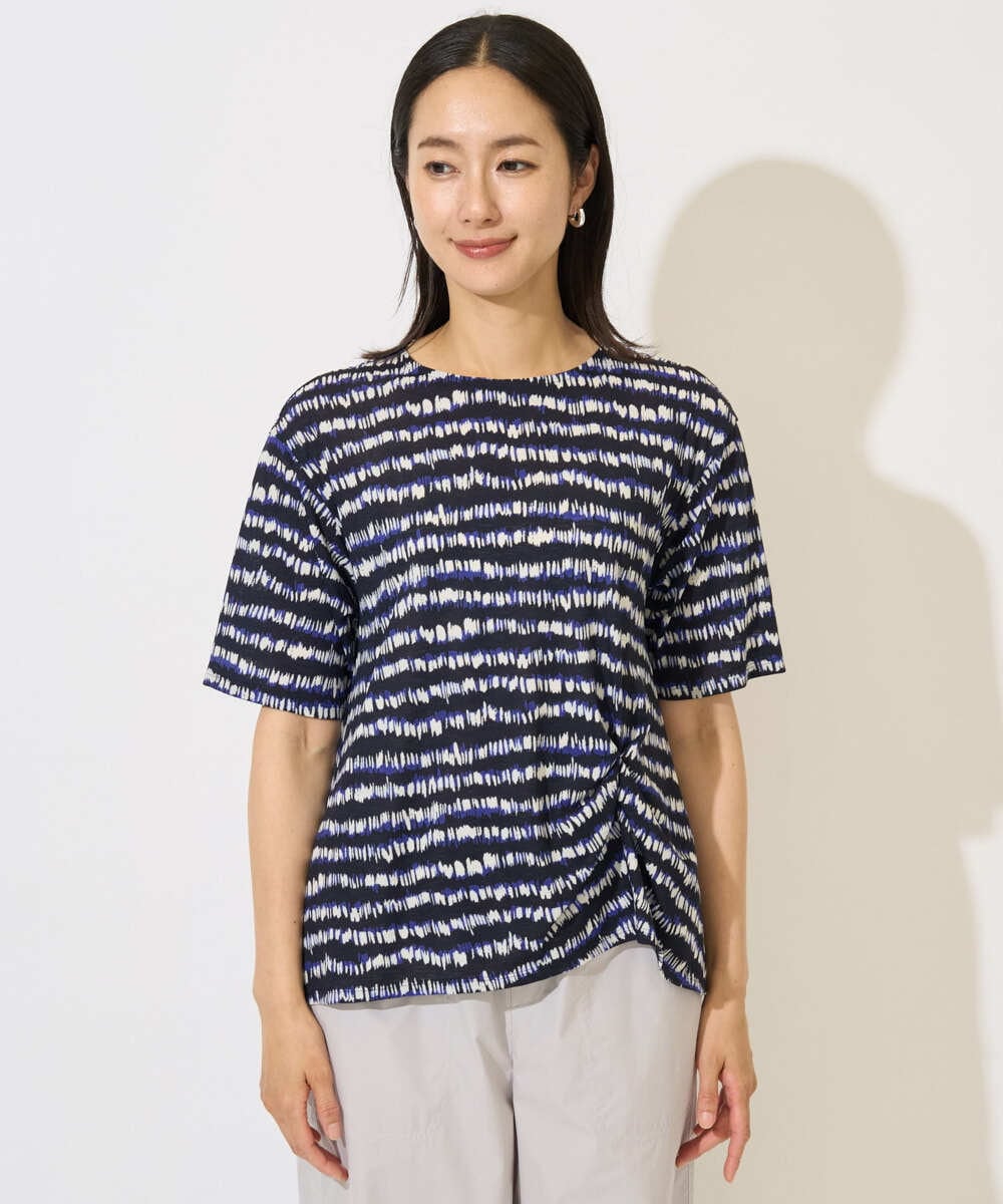 PZKJB29210 GEORGES RECH(ジョルジュ・レッシュ)  [日本製]ランダムボーダータックジャージーカットソー ネイビー系