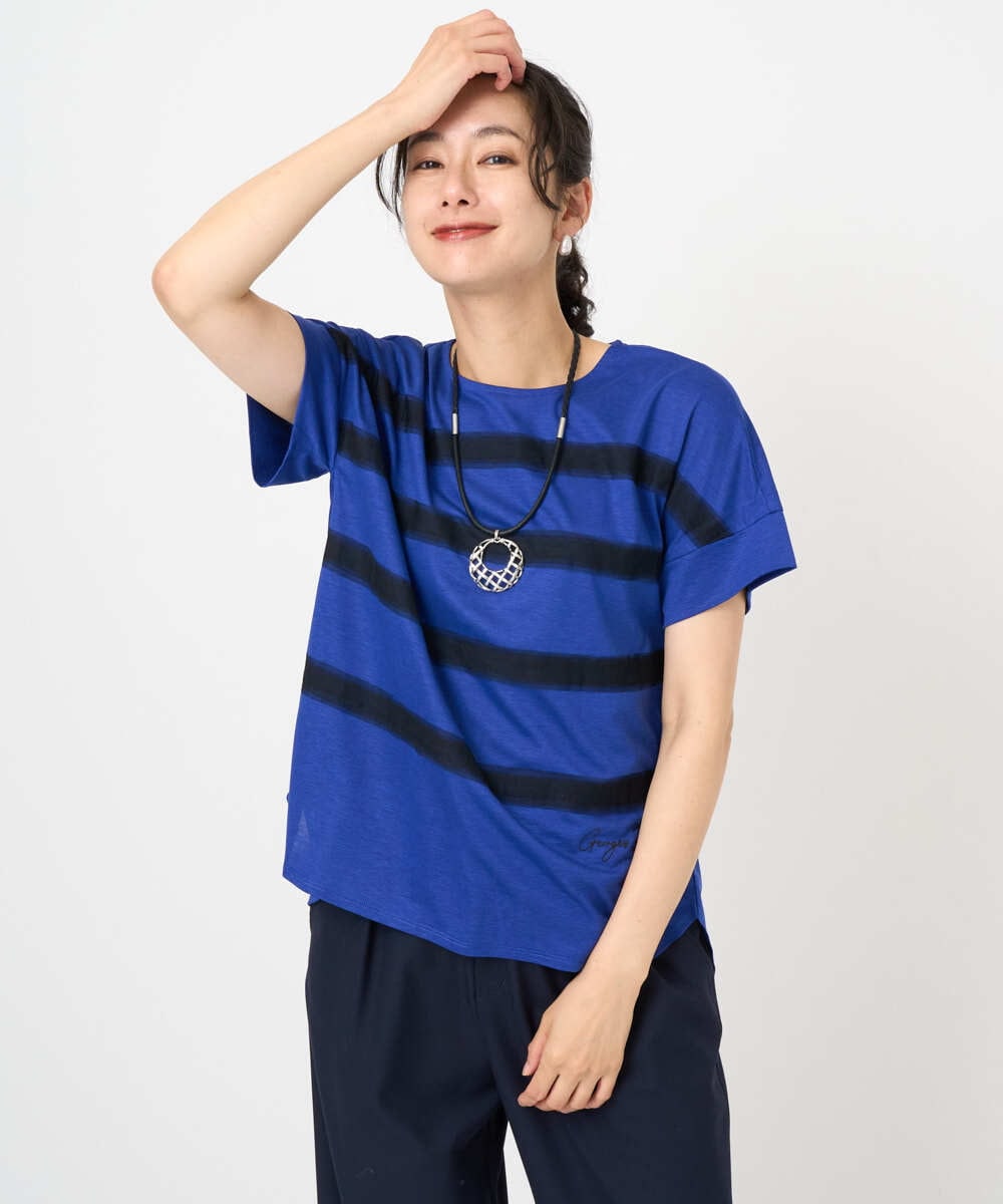 PZKJB30180 GEORGES RECH(ジョルジュ・レッシュ) [接触冷感]スーパークールチュールボーダーカットソー ホワイト