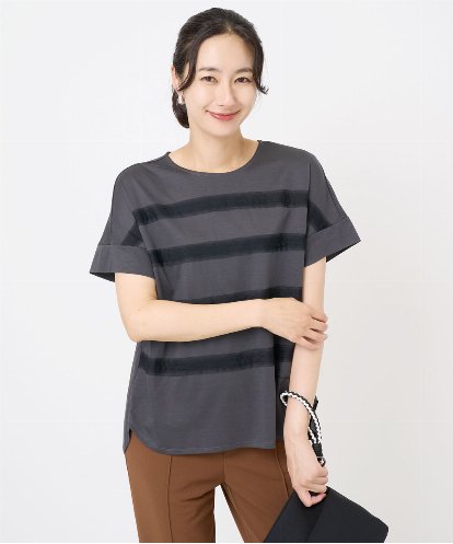 PZKJB30180 GEORGES RECH [接触冷感]スーパークールチュールボーダーカットソー