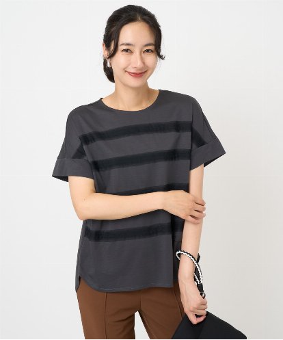 PZKJB30180 GEORGES RECH [接触冷感]スーパークールチュールボーダーカットソー