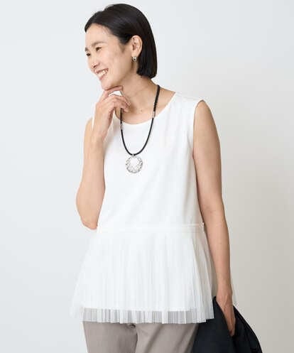 PZKJC10150 GEORGES RECH [接触冷感/遮熱]チュールプリーツタンクトップ