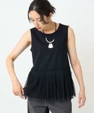 PZKJC10150 GEORGES RECH(ジョルジュ・レッシュ) [接触冷感/遮熱]チュールプリーツタンクトップ ブラック