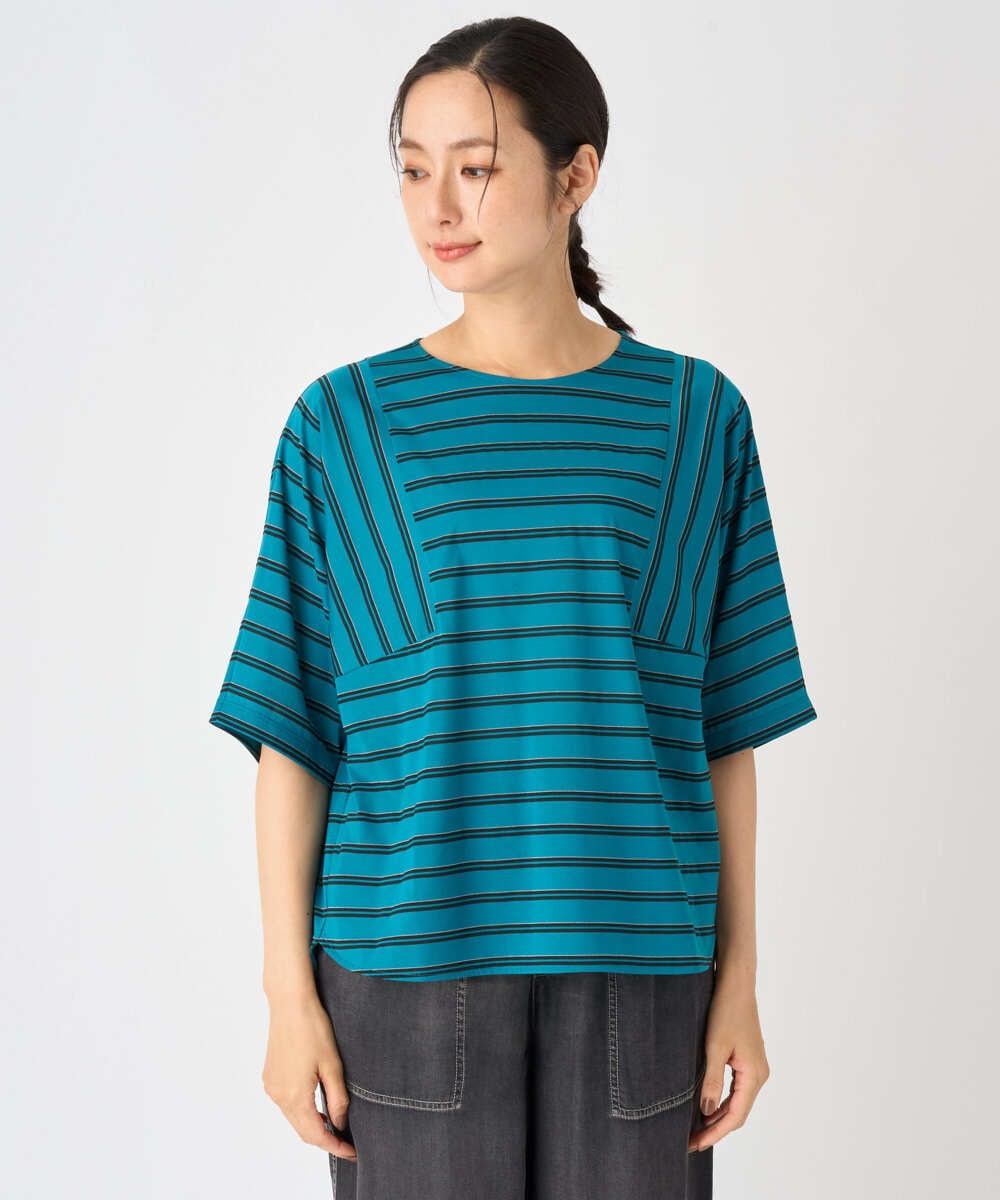 PZKJE06180 GEORGES RECH(ジョルジュ・レッシュ) ラメボーダーポンチョカットソー ブルーグリーン