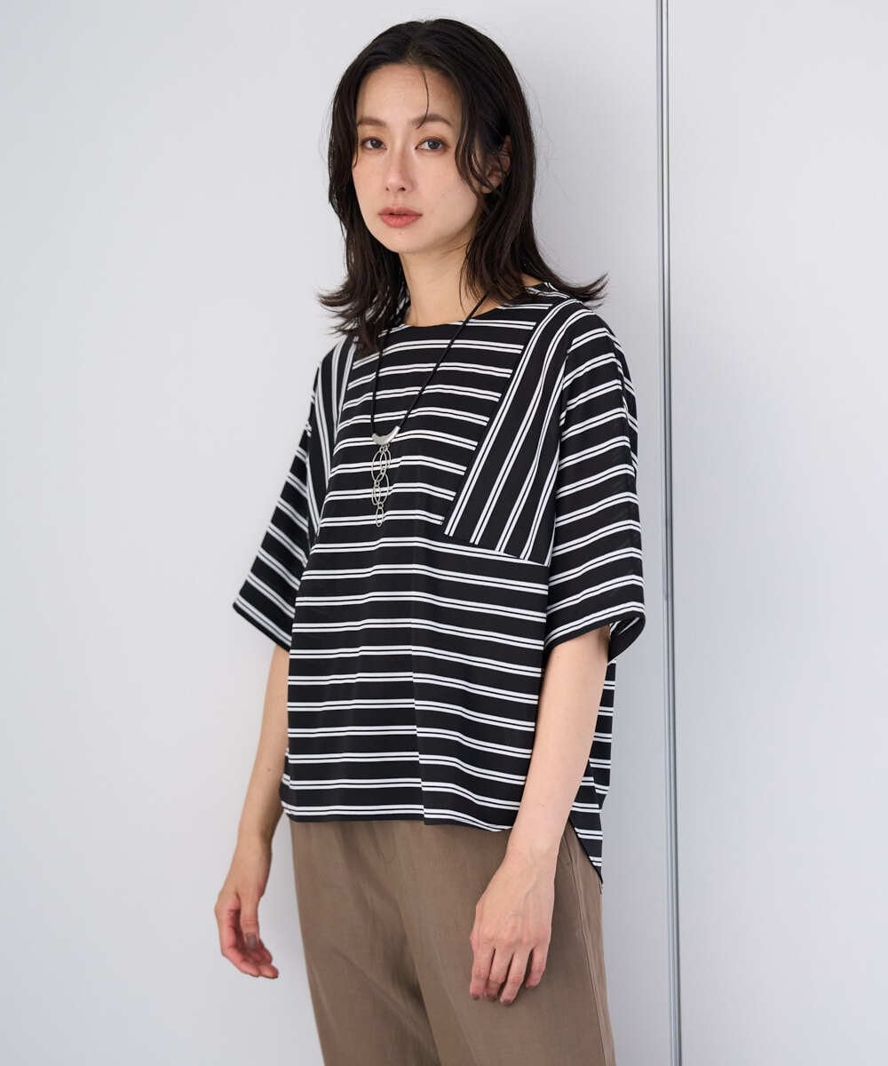 PZKJE06180 GEORGES RECH(ジョルジュ・レッシュ) ラメボーダーポンチョカットソー ブルーグリーン