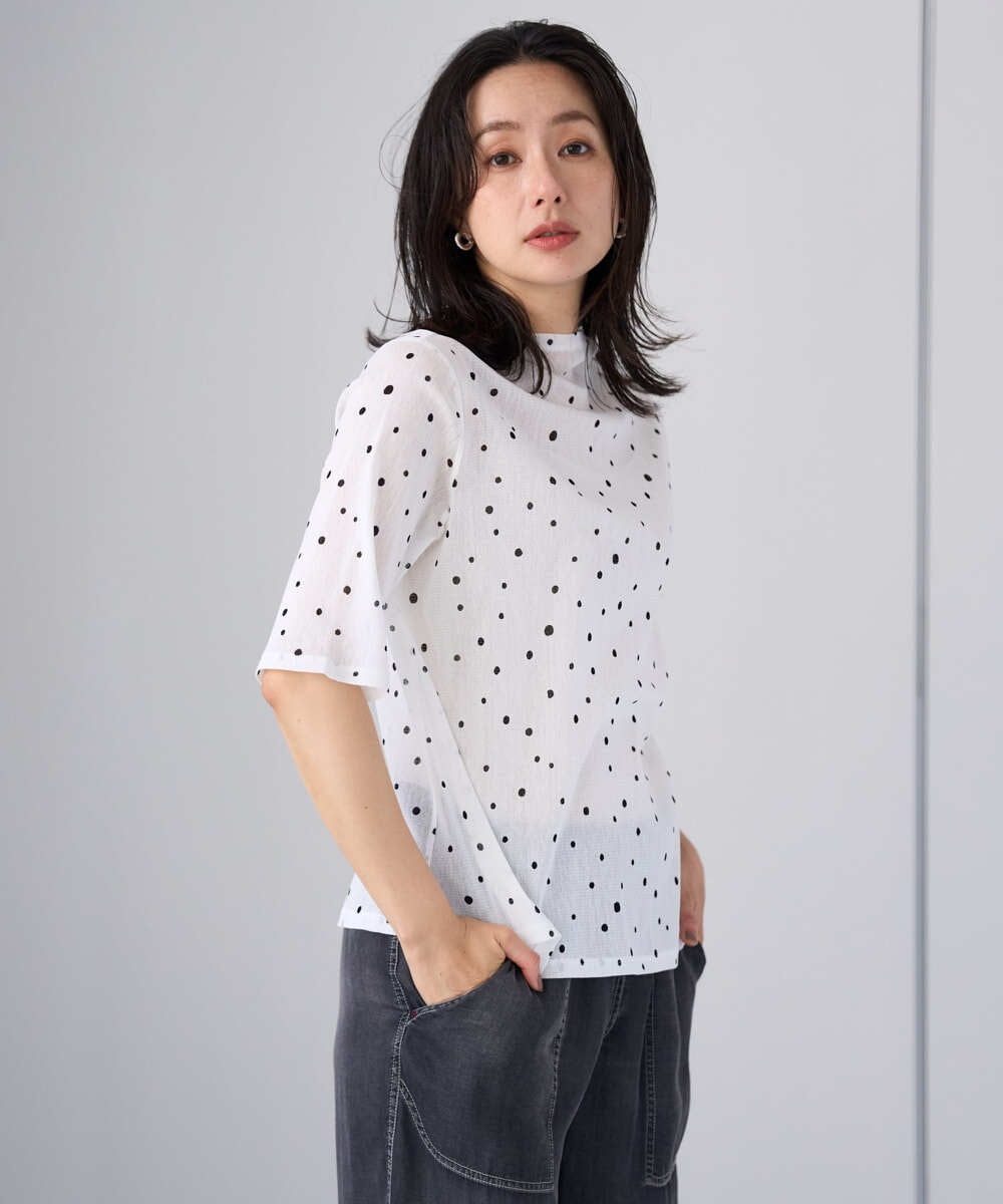 PZKJE07160 GEORGES RECH(ジョルジュ・レッシュ)  [日本製]シアーチュールドットプリントカットソー ブラック