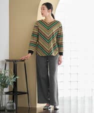 PZKJE16270 GEORGES RECH(ジョルジュ・レッシュ)  [日本製]マルチボーダージャージーカットソー ベージュ系