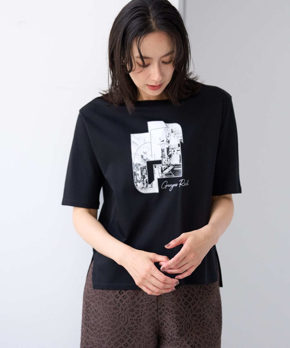 PZKJF10170 GEORGES RECH(ジョルジュ・レッシュ) [接触冷感]グラフィックプリントカットソー ブラック