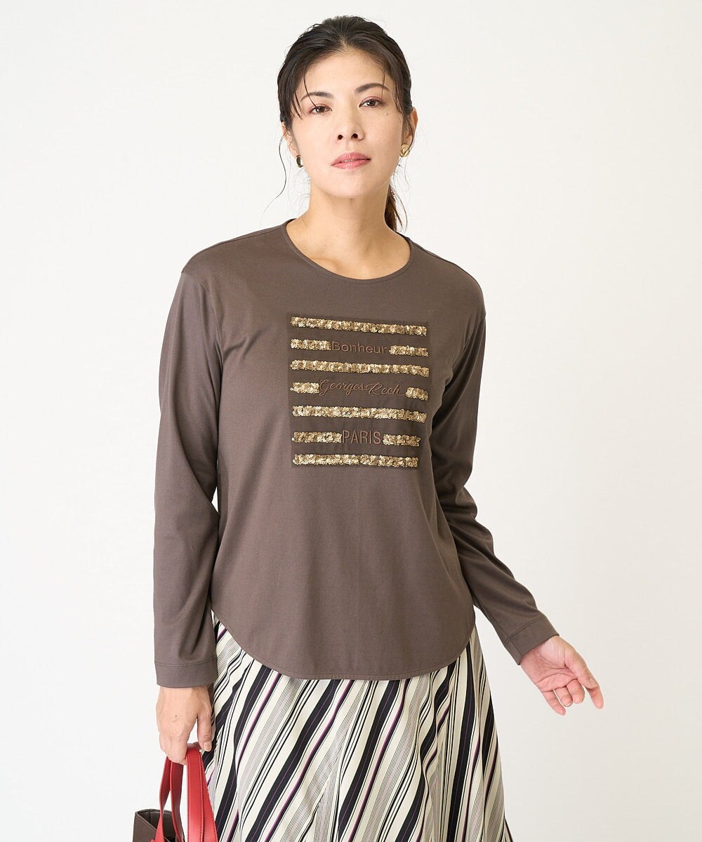 スパンコールロゴ刺繍カットソー(カットソー・Tシャツ) | GEORGES RECH 